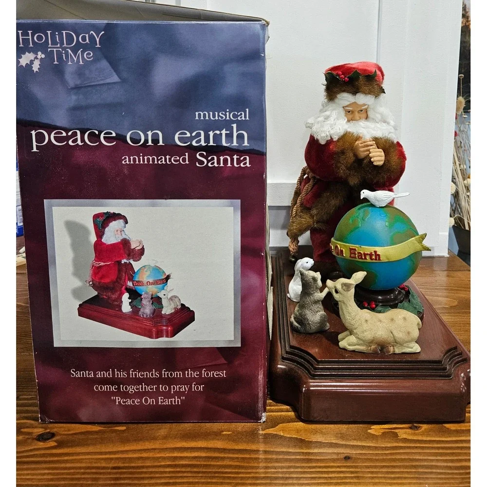 Holiday Time Peace on Earth Animated Musical Santa Woodland Forest Animals Boxed